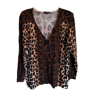Pierri New York Leopard Print V-Neck Button Up Cardigan Sweater Plus Size 3X